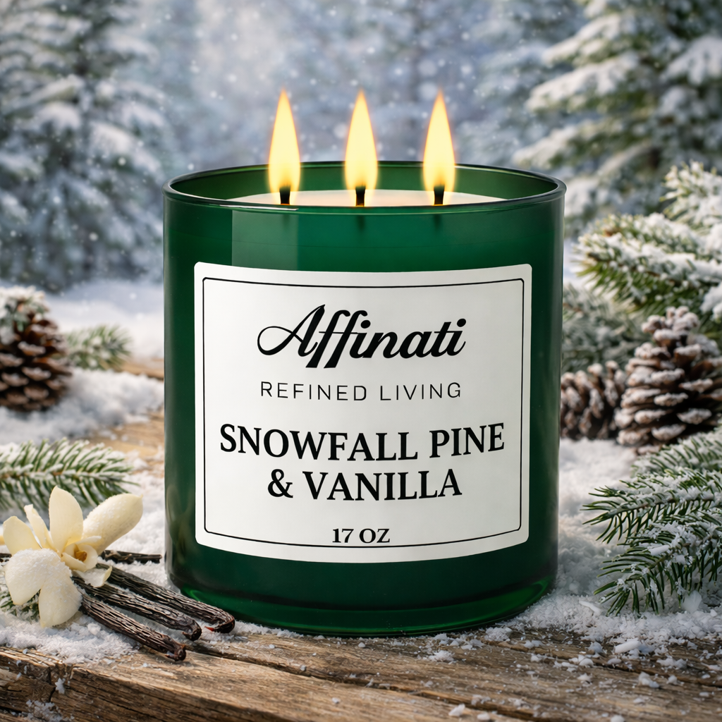 スノーフォール パインとバニラの三芯ろうそく｜心地よい冬の香り