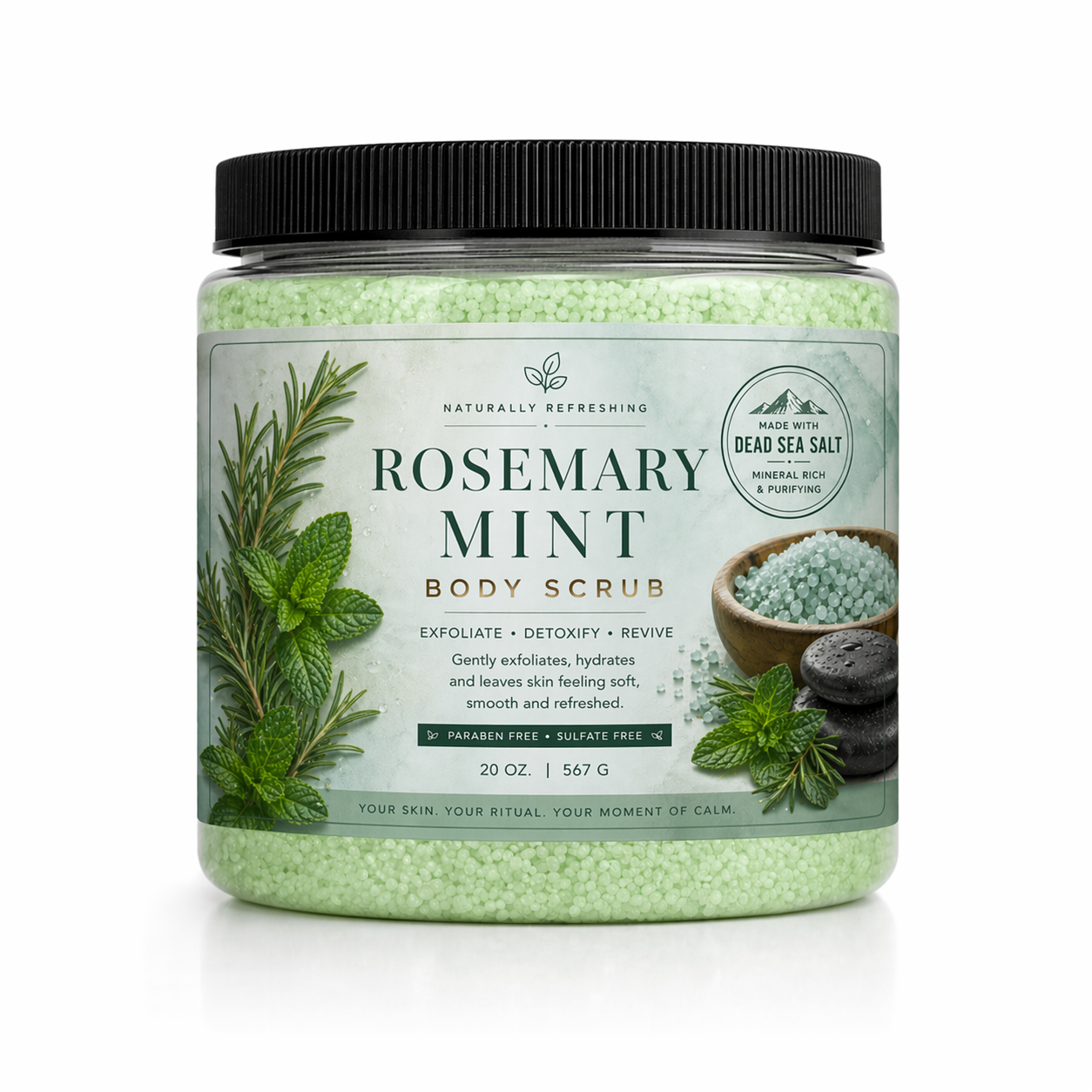 Rosmarin-Minze Körperpeeling 20 oz | Aufgeschäumtes Salzpeeling