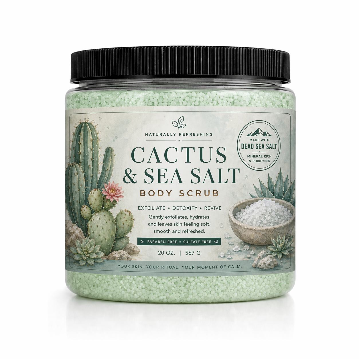 Kaktus- und Meersalz-Körperpeeling 20 oz | Totes-Meer-Salz