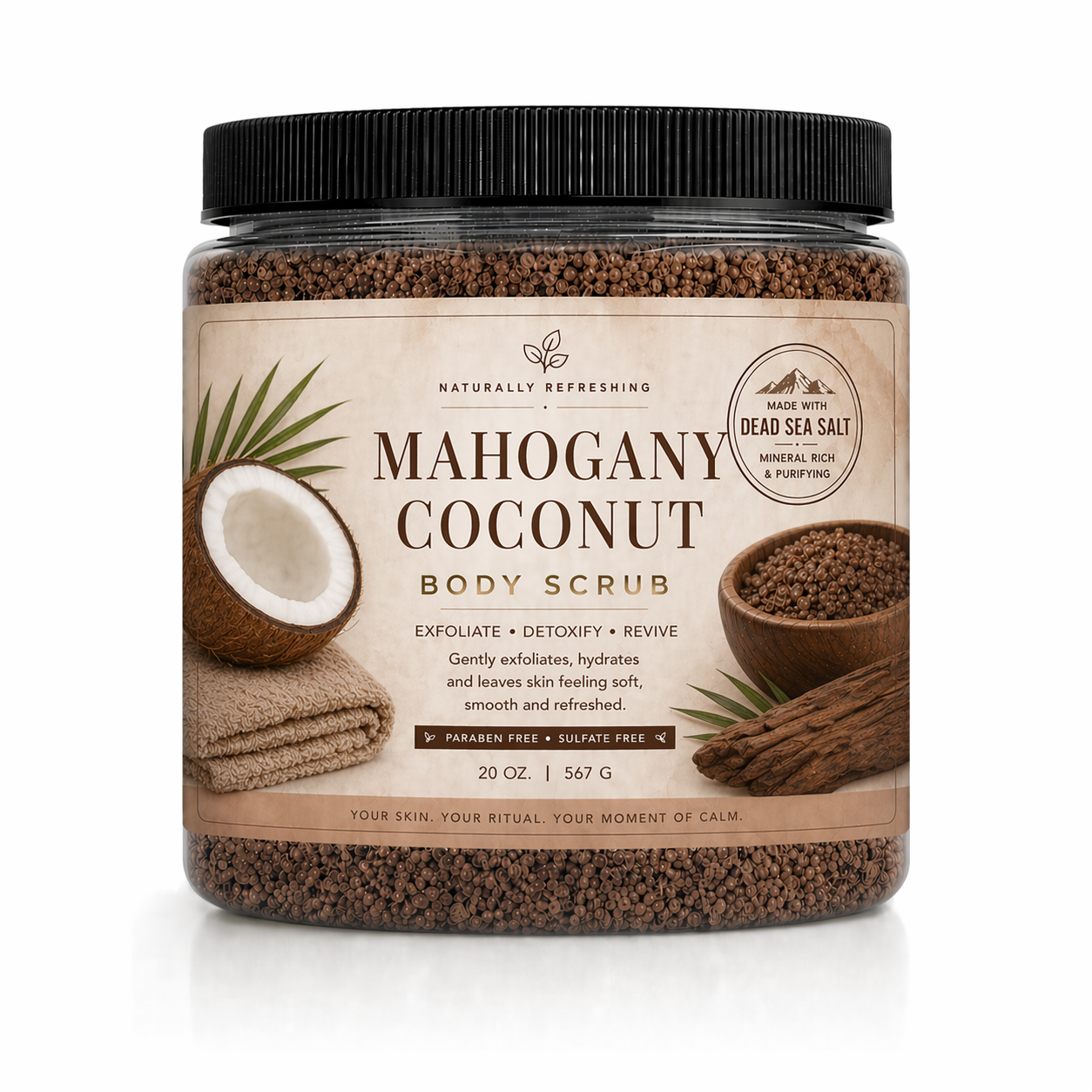 مقشر جسم جوز الهند الماهوجني 20 أونصة | ملح البحر الميت