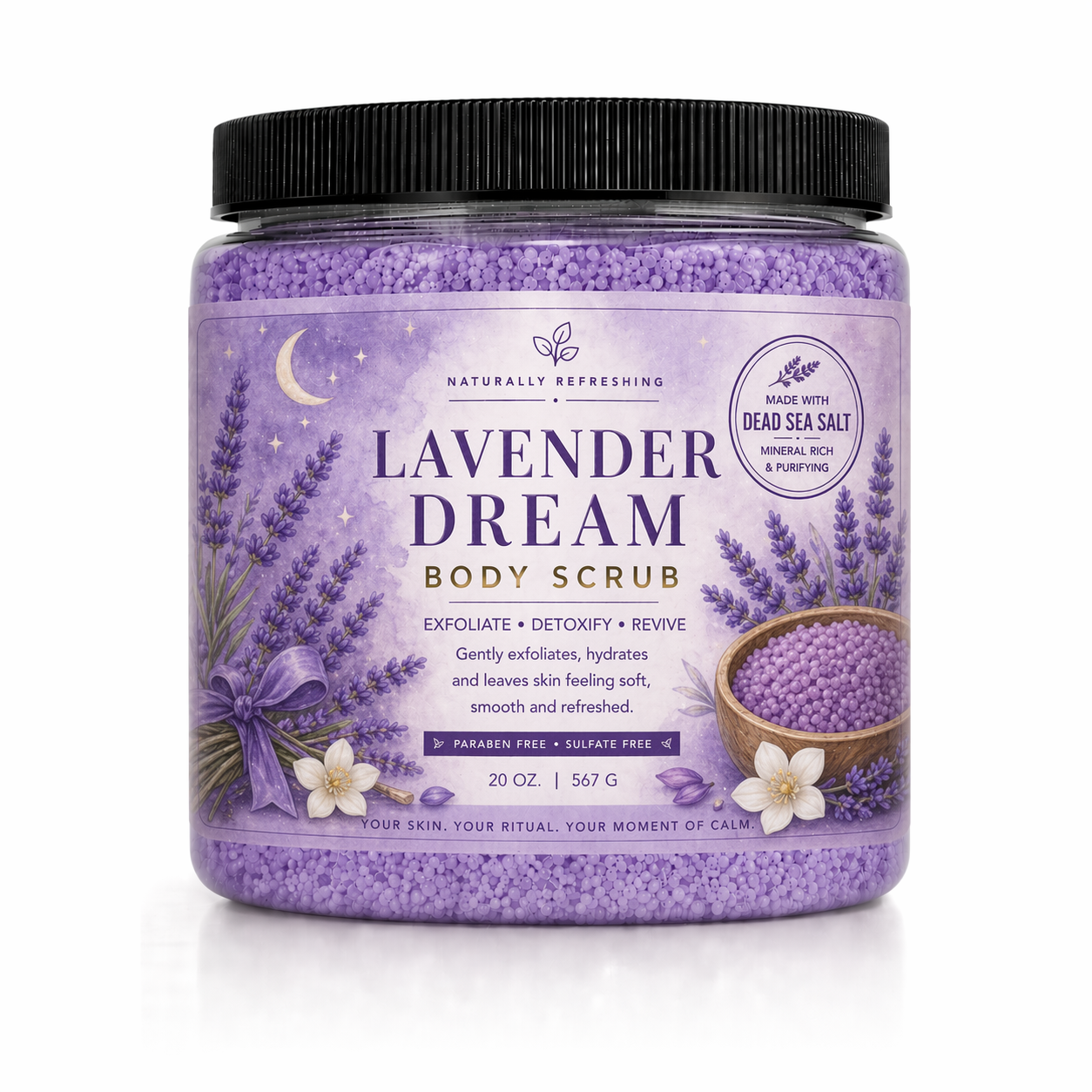 Lavendel Vanilj Kroppsskrubb 20 oz | Epsomsalt
