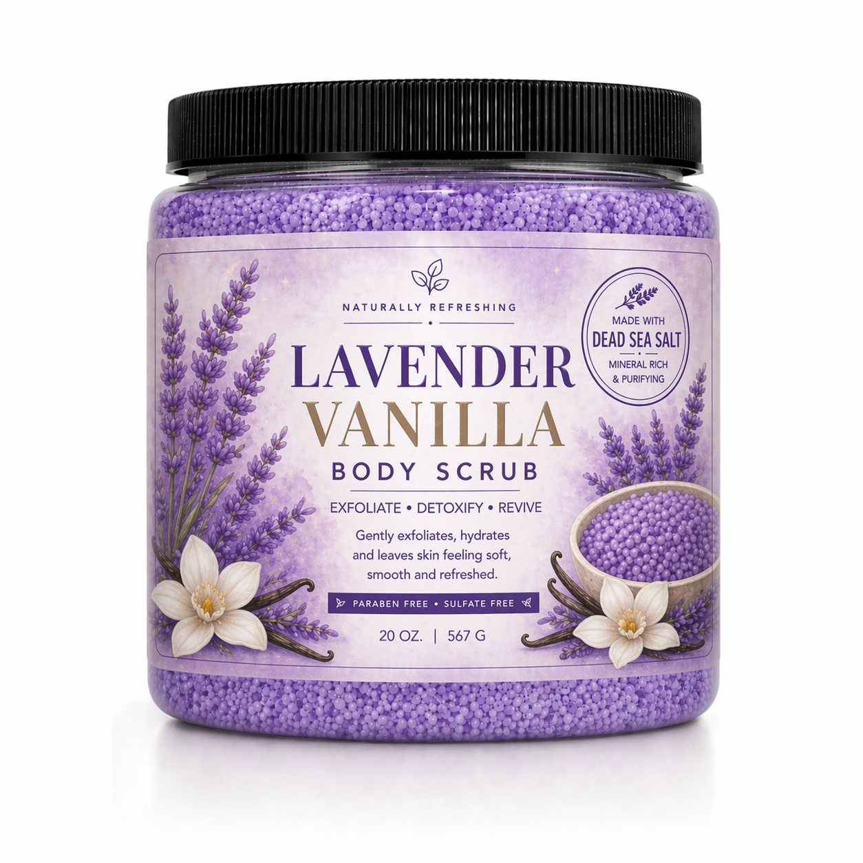 Lavendel-Vanille-Körperpeeling 20 oz | Totes-Meer-Salz