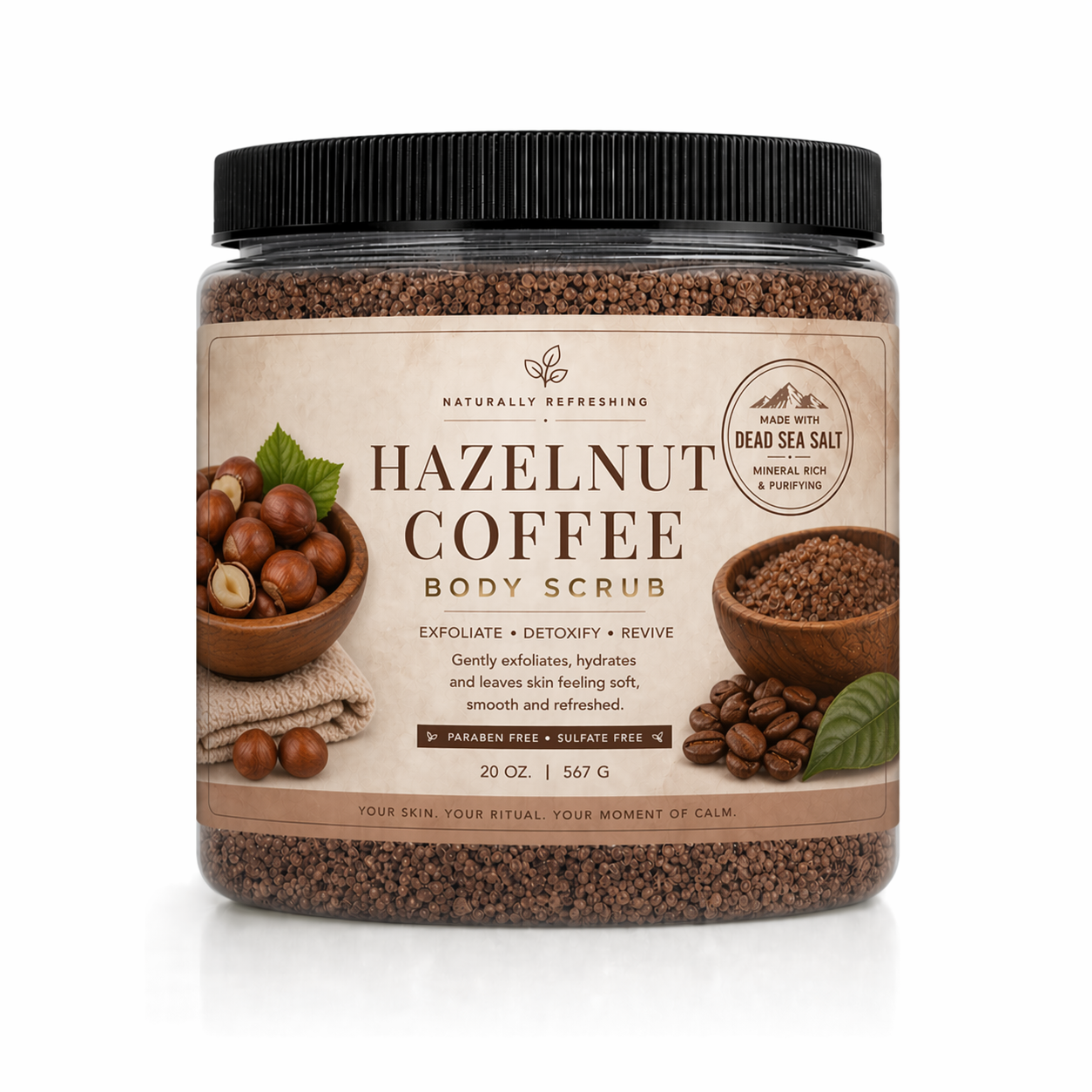 Hazelnoot Koffie Lichaamsscrub 20 oz | Epsomzout