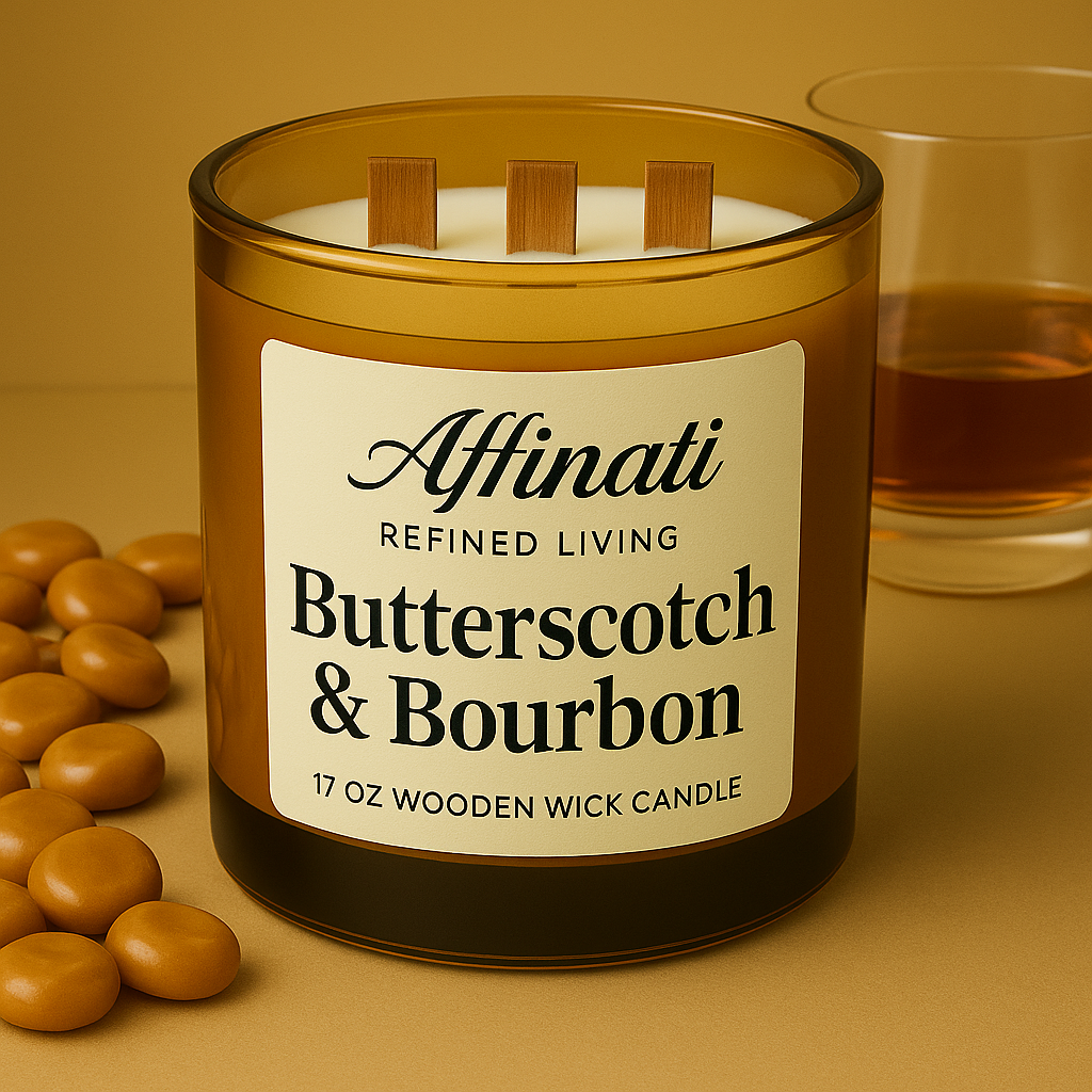3-Wooden Wick Butterscotch & Bourbon Candle - Affinati
