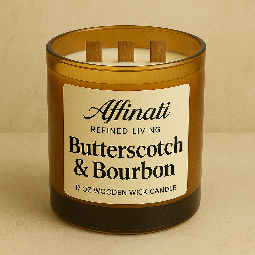 3-Wooden Wick Butterscotch & Bourbon Candle - Affinati