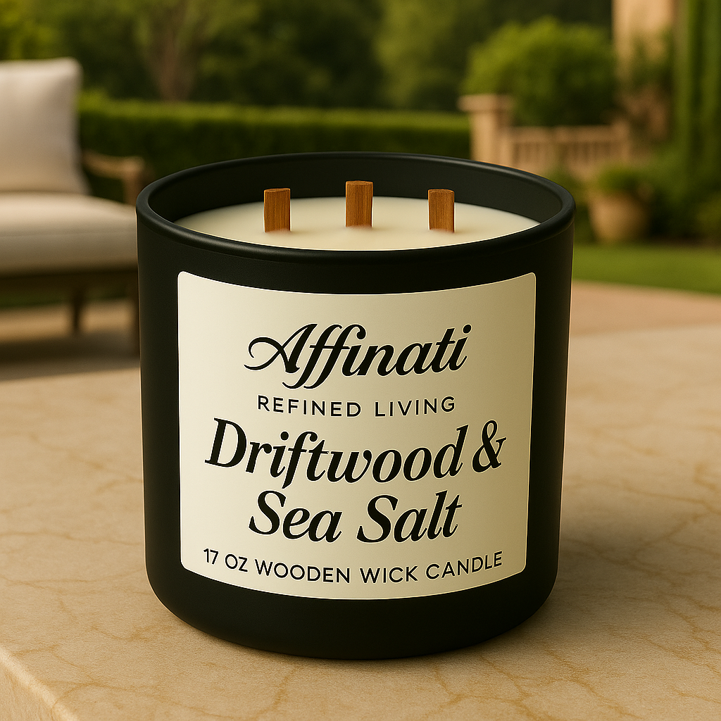 3-Wooden Wick Driftwood & Sea Salt Candle - Affinati