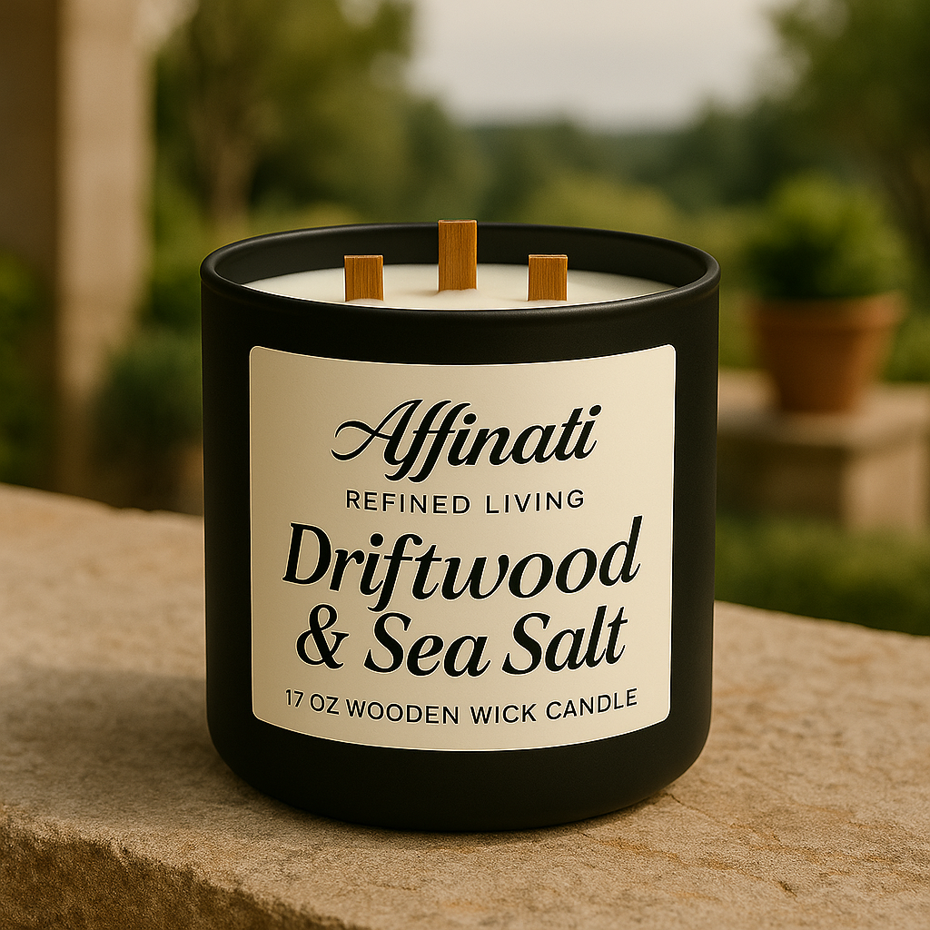 3-Wooden Wick Driftwood & Sea Salt Candle - Affinati