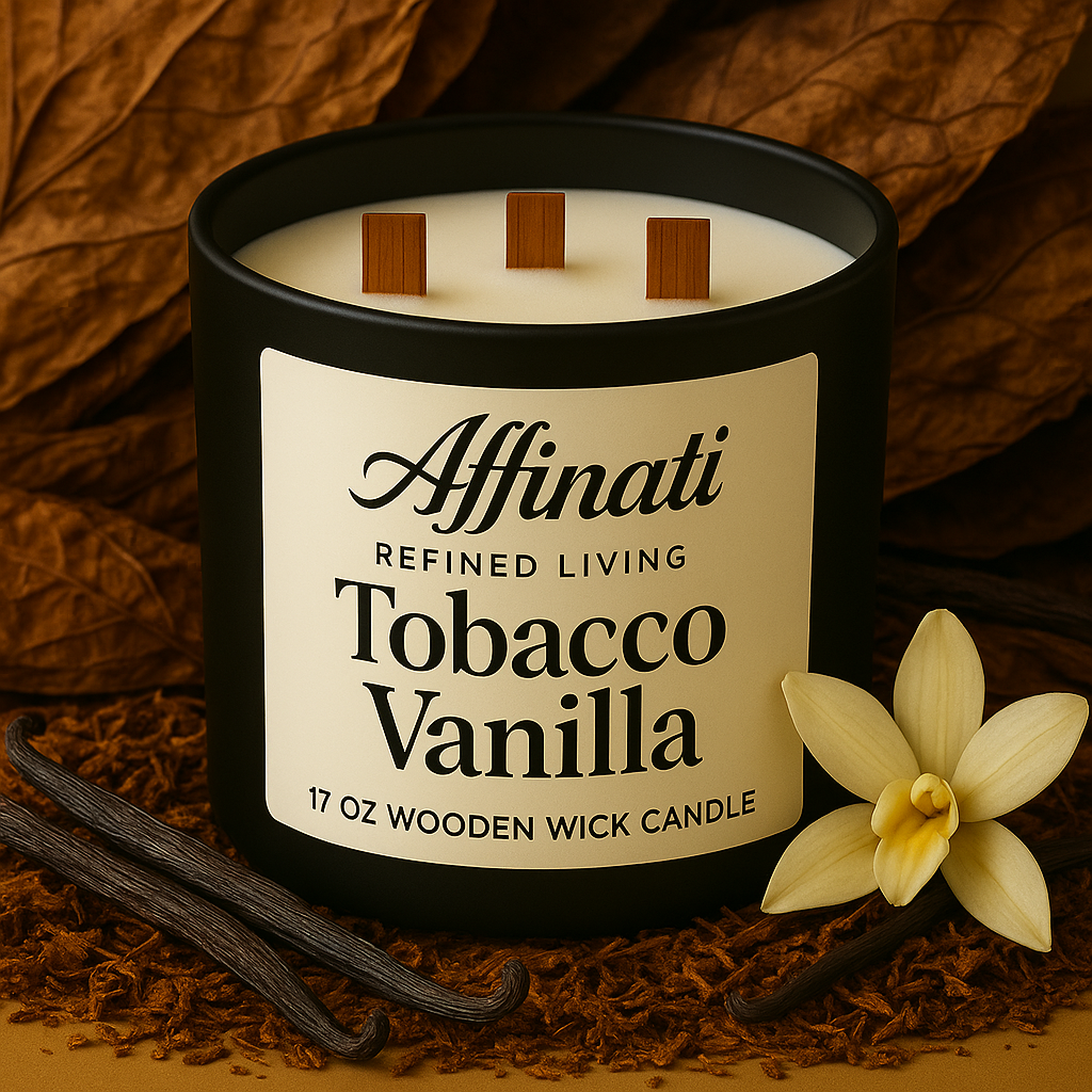 3-Wooden Wick Tobacco Vanilla Candle - Affinati