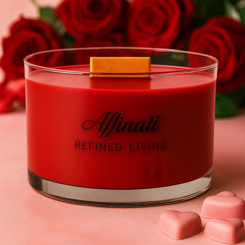 Rose Amour Wooden Wick Candle – Luxury 15 oz Soy Blend | Affinati