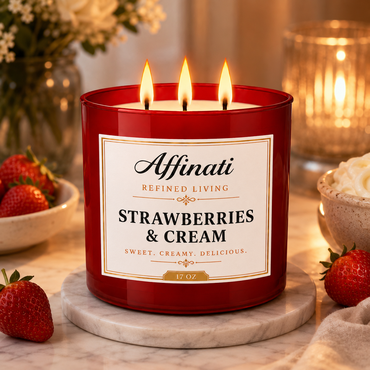 Strawberries & Cream 3-Wick Candle - Affinati