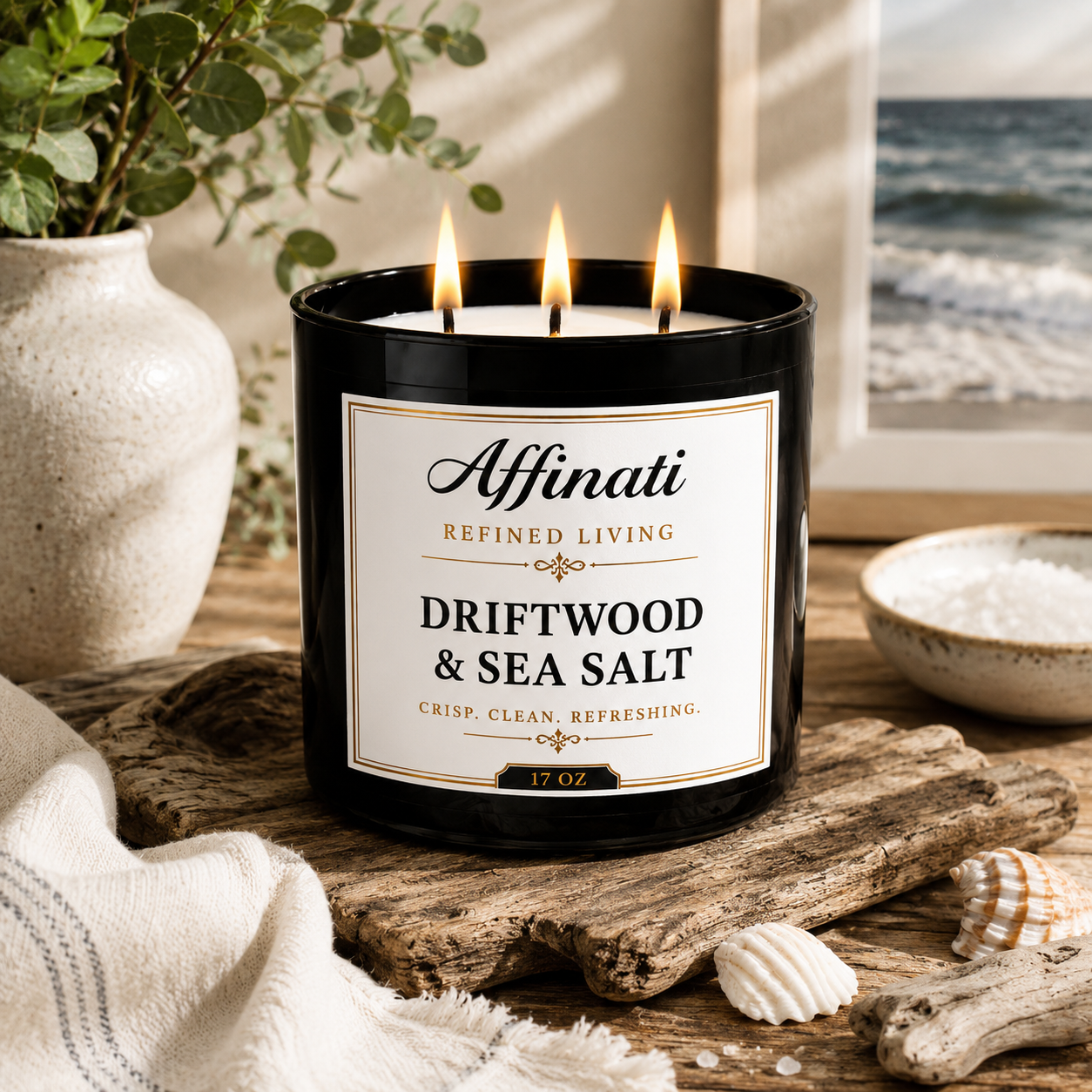 Driftwood & Sea Salt 3-Wick Candle - Affinati