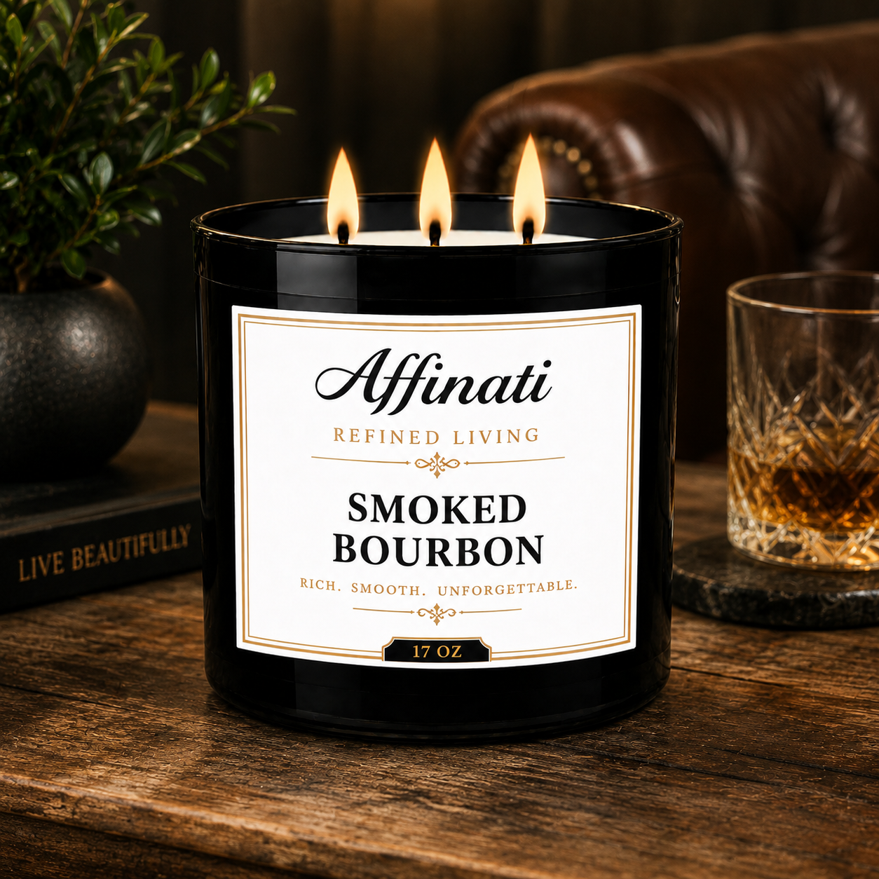 Smoked Bourbon 3-Wick Candle - Affinati