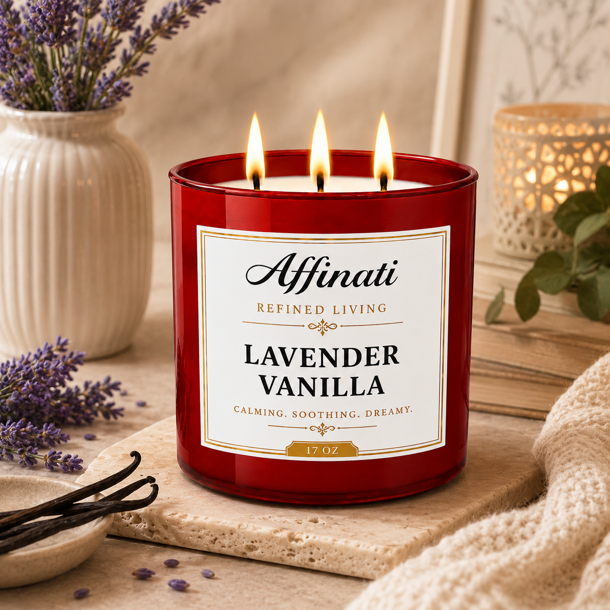 Lavender Vanilla 3-Wick Candle - Affinati