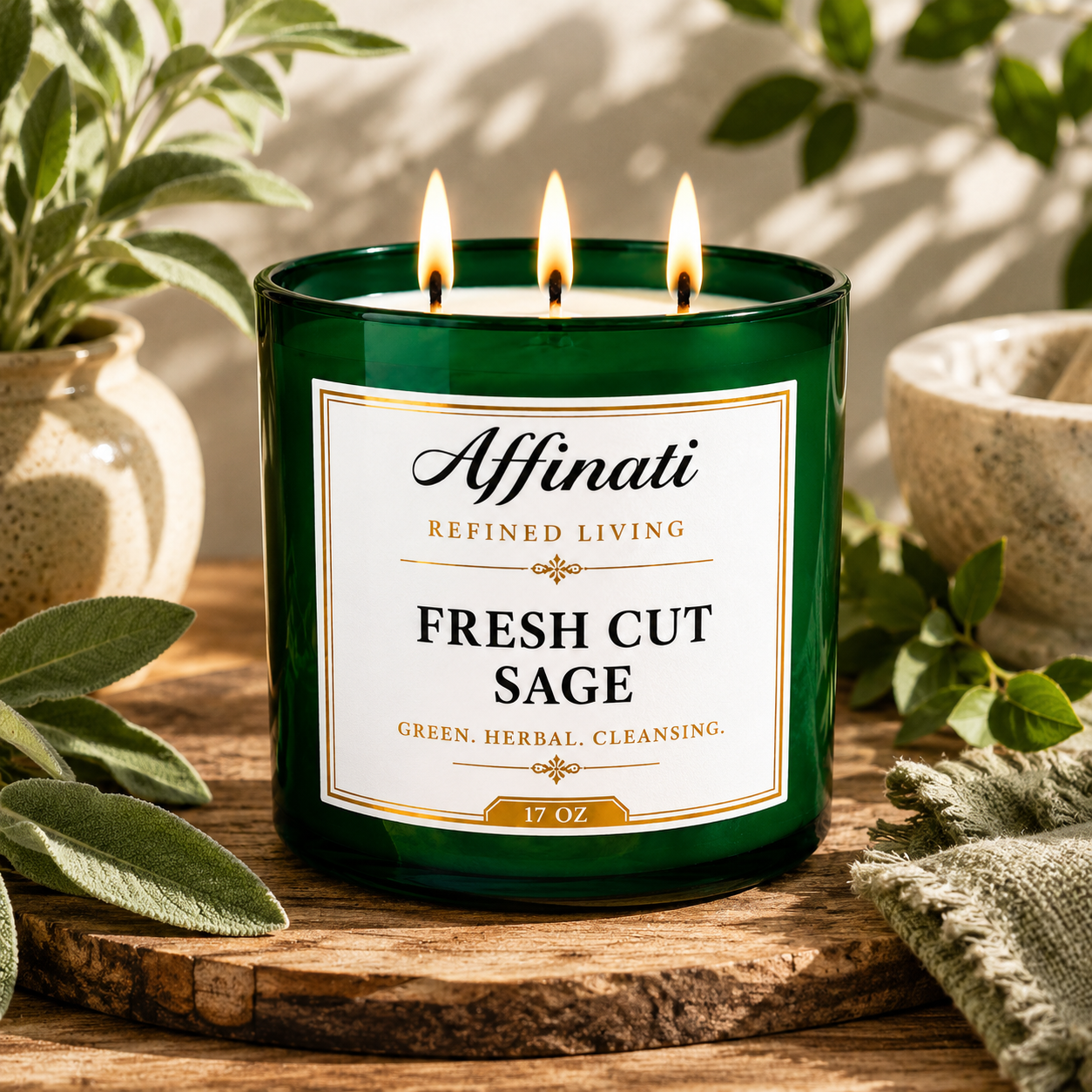 Fresh Cut Sage 3-Wick Candle - Affinati