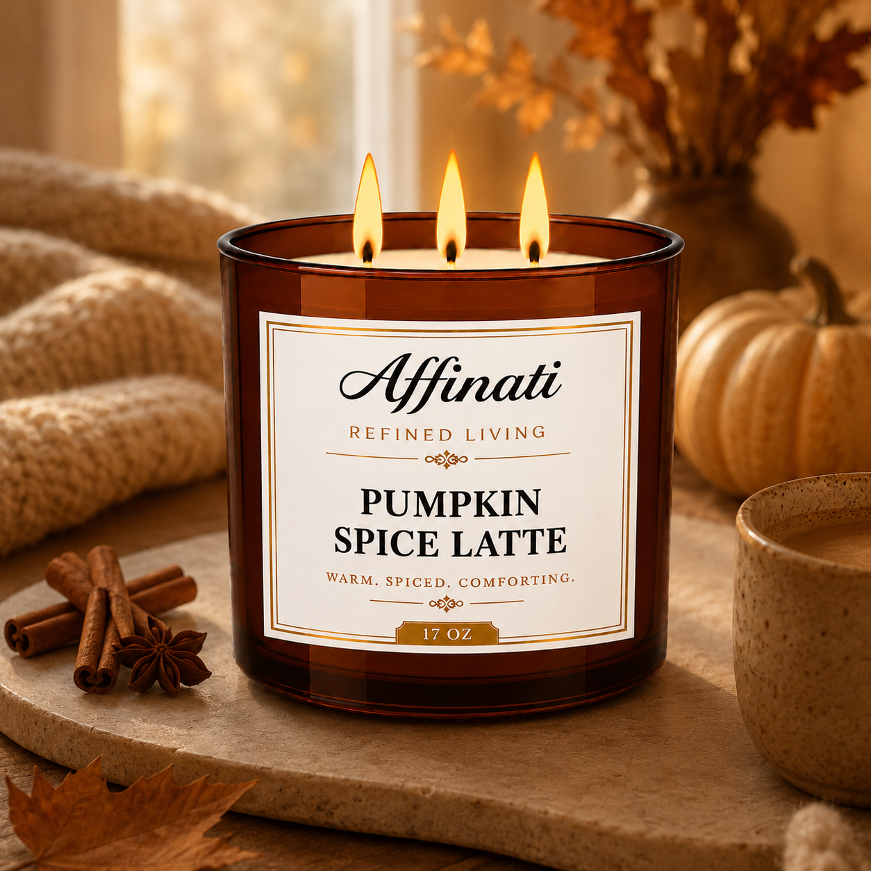 Pumpkin Spice Latte 3-Wick Candle - Affinati