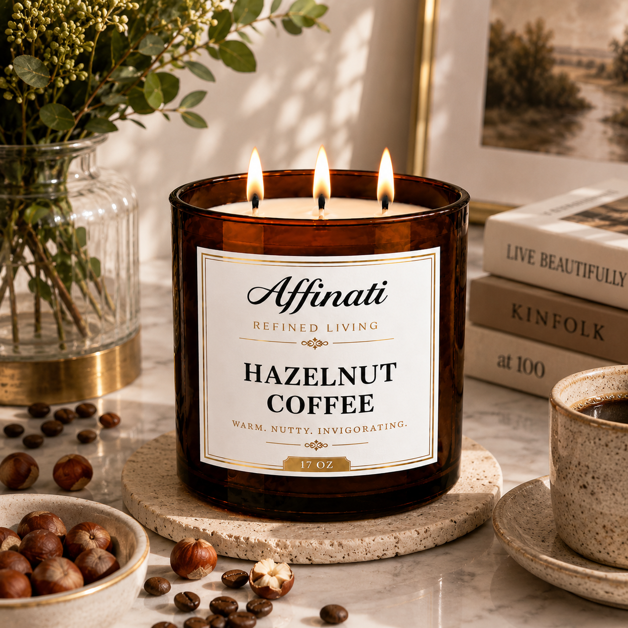 Hazelnut Coffee 3-Wick Candle - Affinati