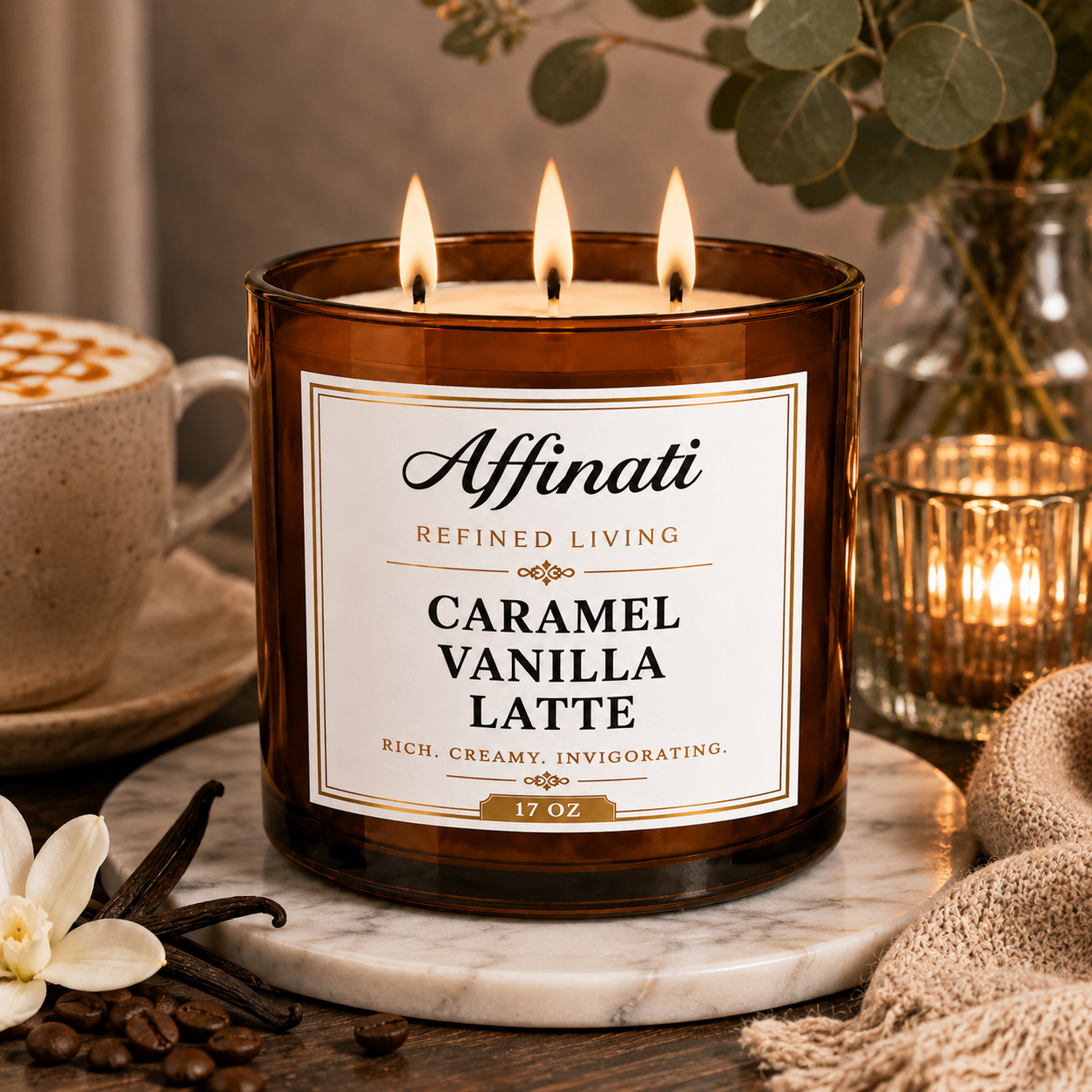 Caramel Vanilla Latte 3-Wick Candle - Affinati