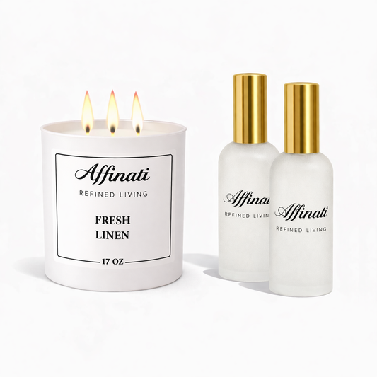 Fresh Linen Duftlys & Rum Spray Sæt | Ren Stærk Hjemme Duft