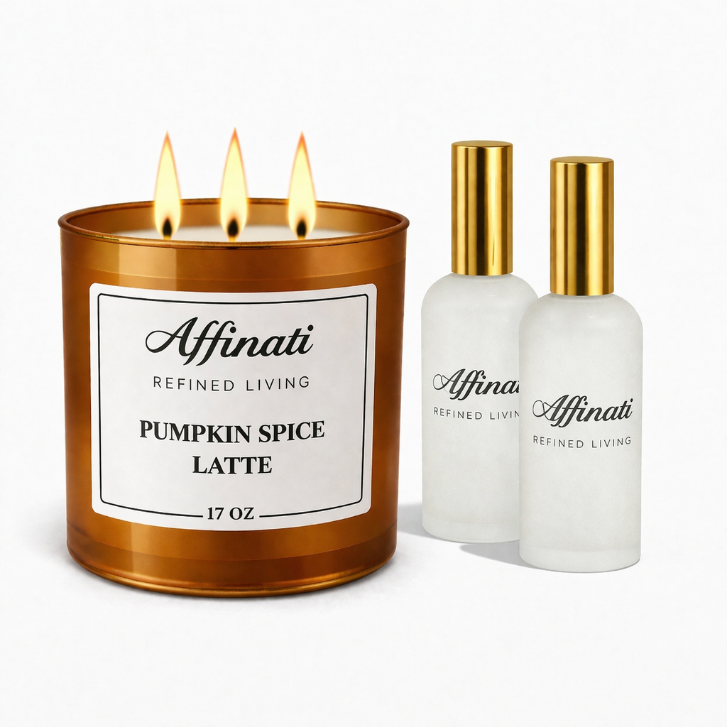 Græskar Krydderi Latte Duftlys & Rum Spray Sæt | Hyggelig Efterårsdueft