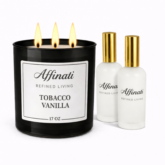Ensemble Bougie et Spray d'Ambiance Tabac Vanille | Parfum Riche et Luxueux