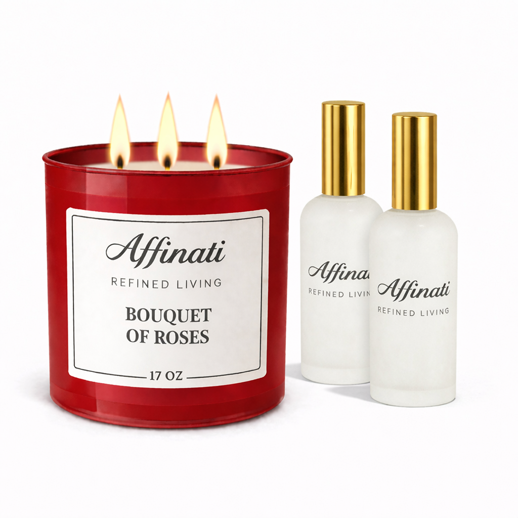 Confezione Bouquet di Rose Candela & Spray per Ambiente | Bouquet di Rose Profumo Intenso