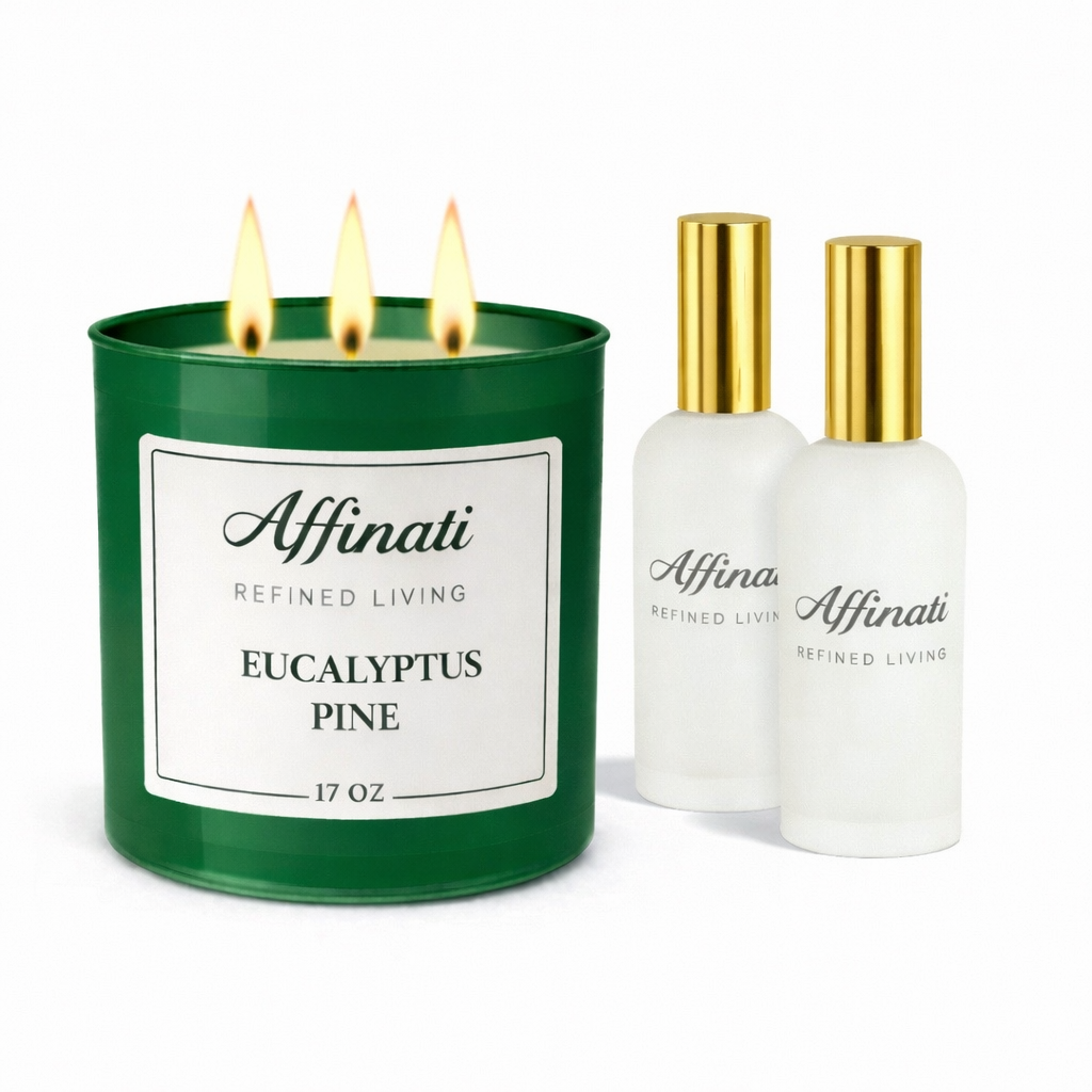 Set Candela e Spray per Ambiente Eucalipto e Pino | Profumo Fresco e Legnoso