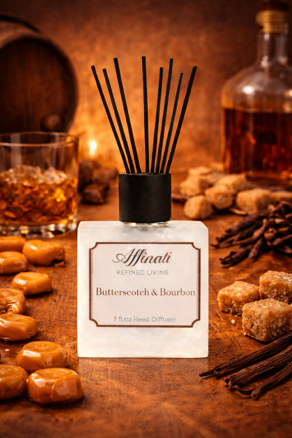 奶油糖和波本威士忌芦苇香薰器