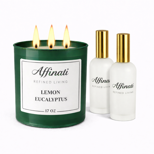 Set Candela e Spray per Ambiente al Limone e Eucalipto | Profumo Fresco e Pulito