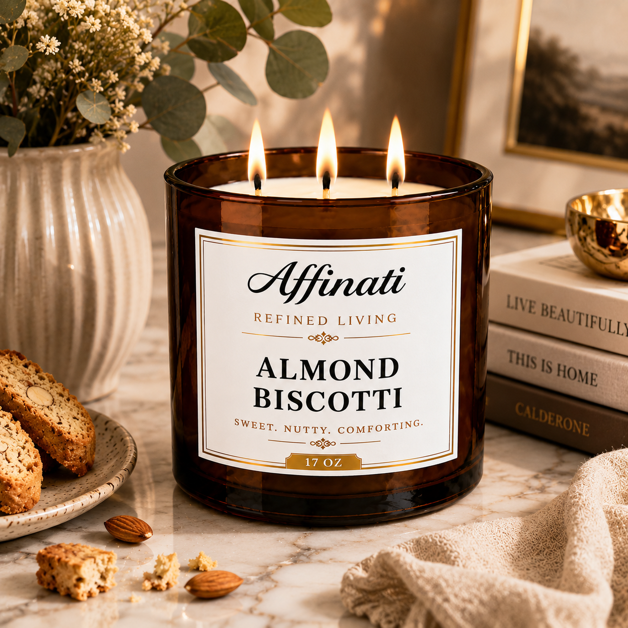 Świeca Migdałowe biscotti z 3 knotami