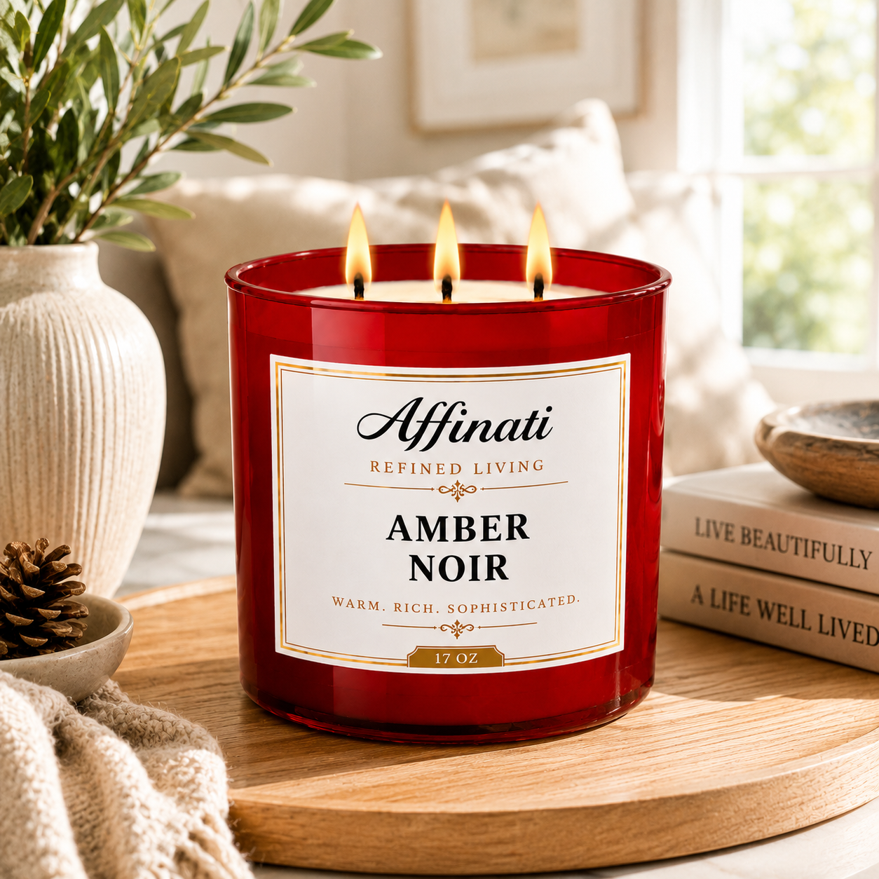 Vela Amber Noir com 3 Pavios