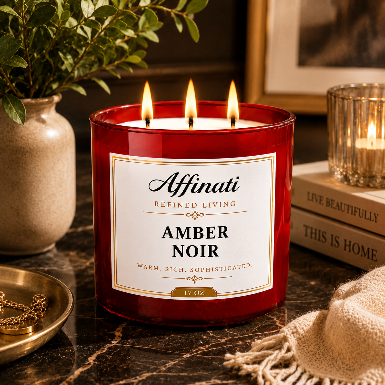 Vela Amber Noir com 3 Pavios