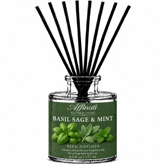 Difusor de varillas de albahaca, salvia y menta