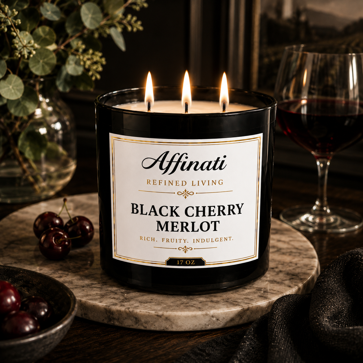Sort Kirsebær Merlot 3-Væge Duftlys