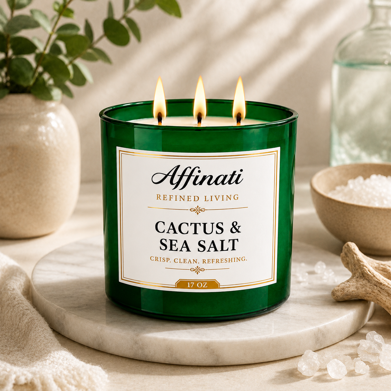 Candela a 3 stoppini Cactus & Sea Salt