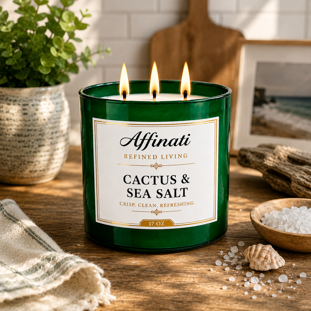 Candela a 3 stoppini Cactus & Sea Salt