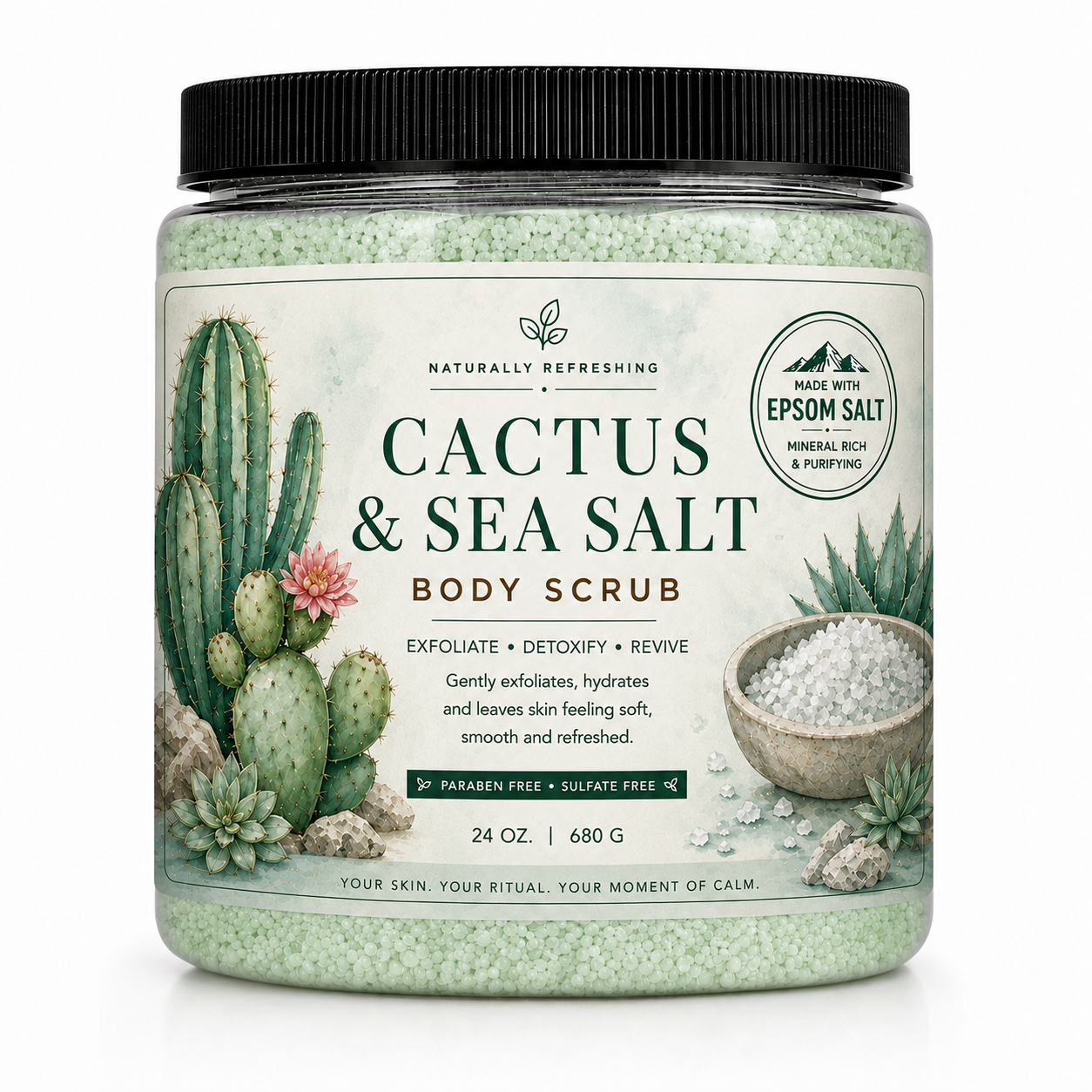 Exfoliante corporal de cactus y sal marina | Sal de Epsom