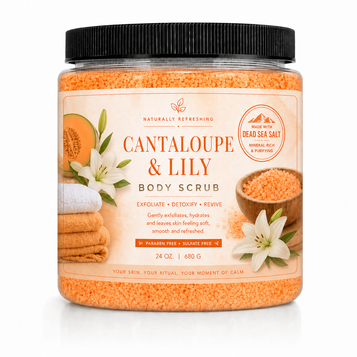 Cantaloupe- ja Lilja-vartalokuorinta | Kuolleenmeren suola