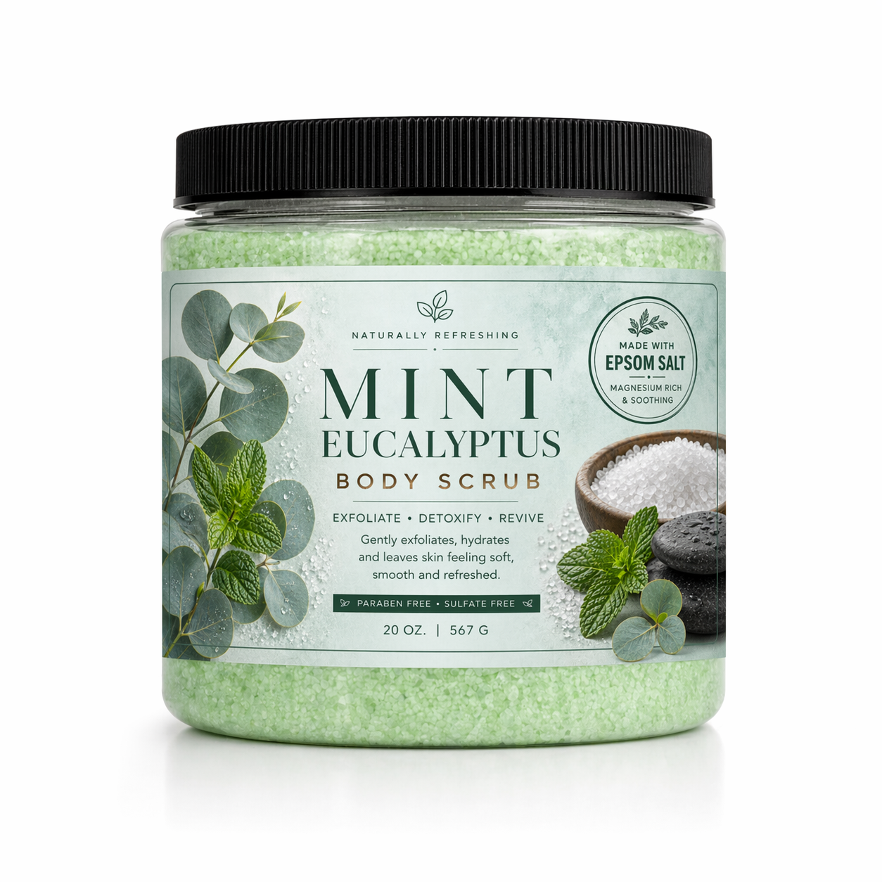 Mint Eucalyptus Body Scrub 20 oz | Epsom Salt - Affinati