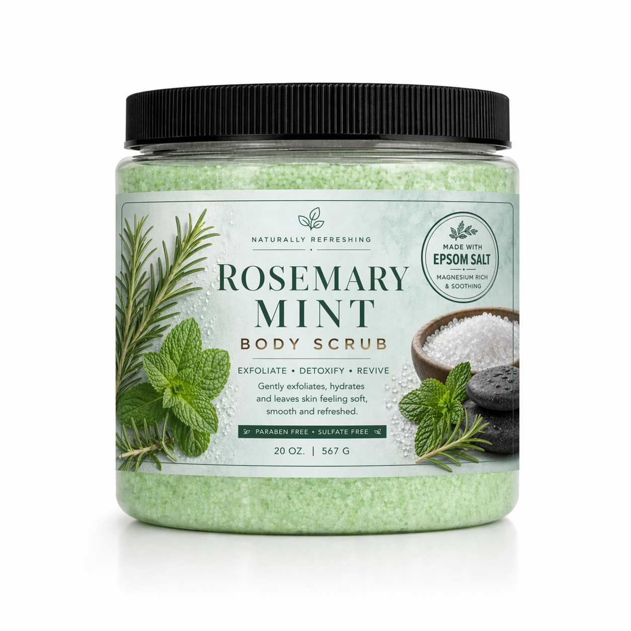 Rosemary Mint Body Scrub 20 oz | Epsom Salt - Affinati