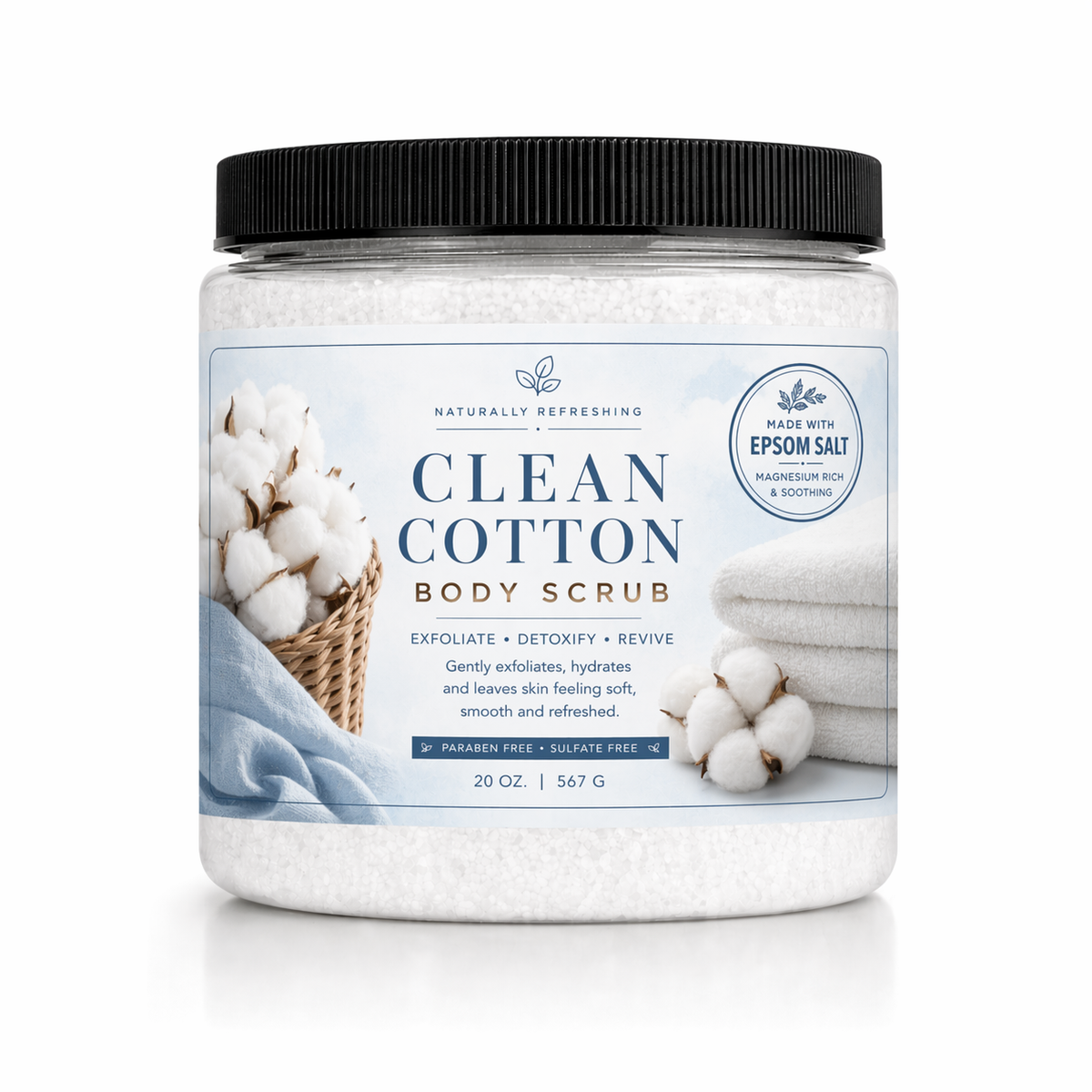 Clean Cotton Body Scrub 20 oz | Epsom Salt – Affinati