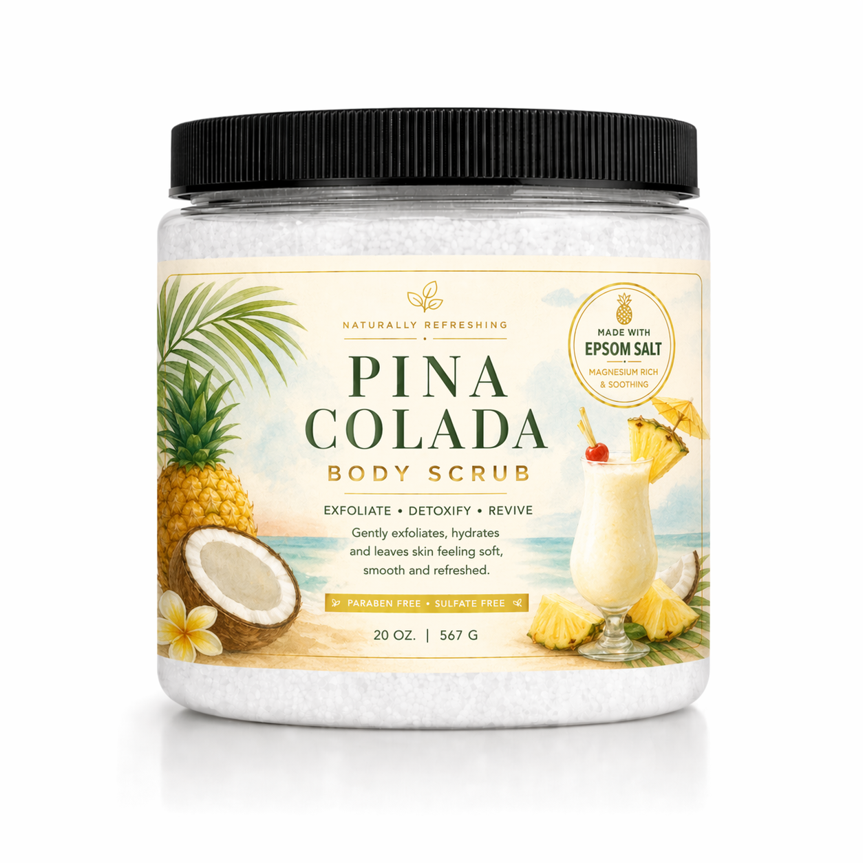 Pina Colada Body Scrub 20 oz | Epsom Salt - Affinati