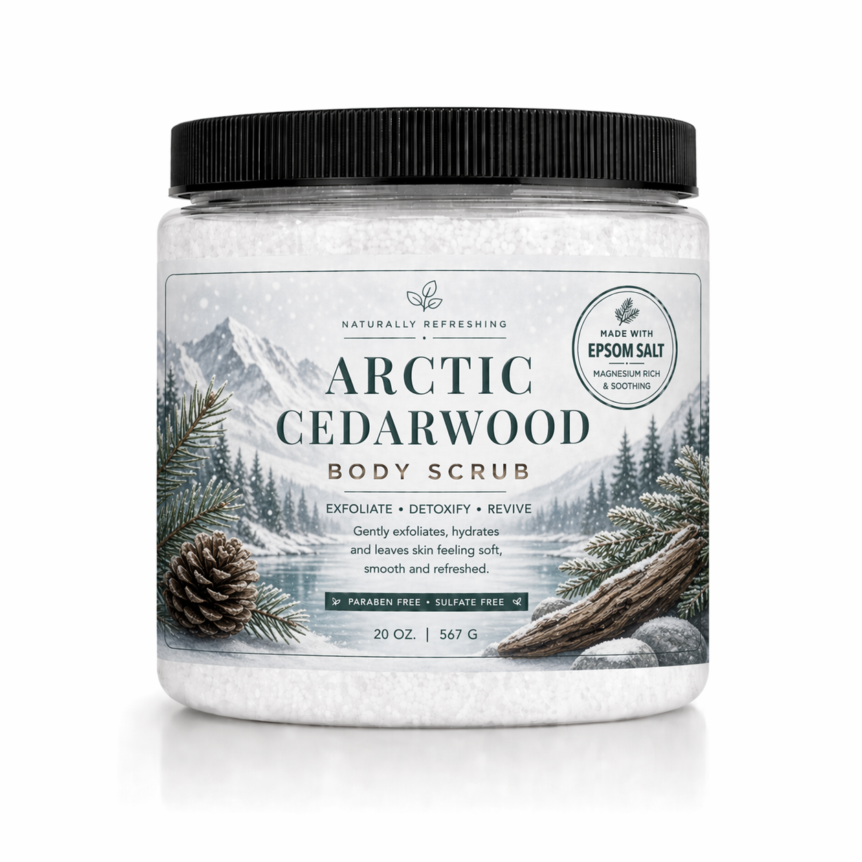 Arctic Cedarwood Body Scrub 20 oz | Epsom Salt - Affinati