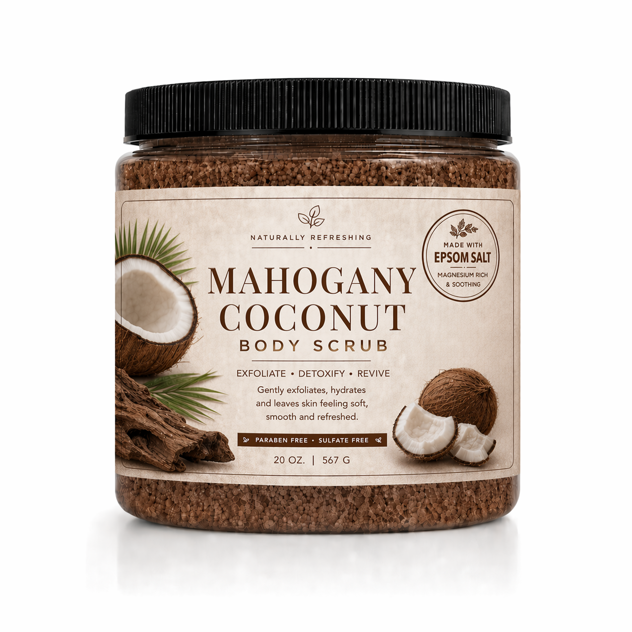 Mahogany Coconut Body Scrub 20 oz | Epsom Salt - Affinati