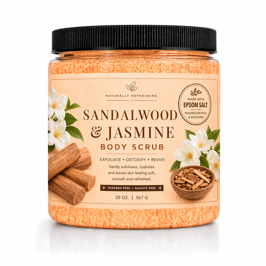 Sandeltræ & Jasmin Kropsskrub 20 oz | Epsomsalt