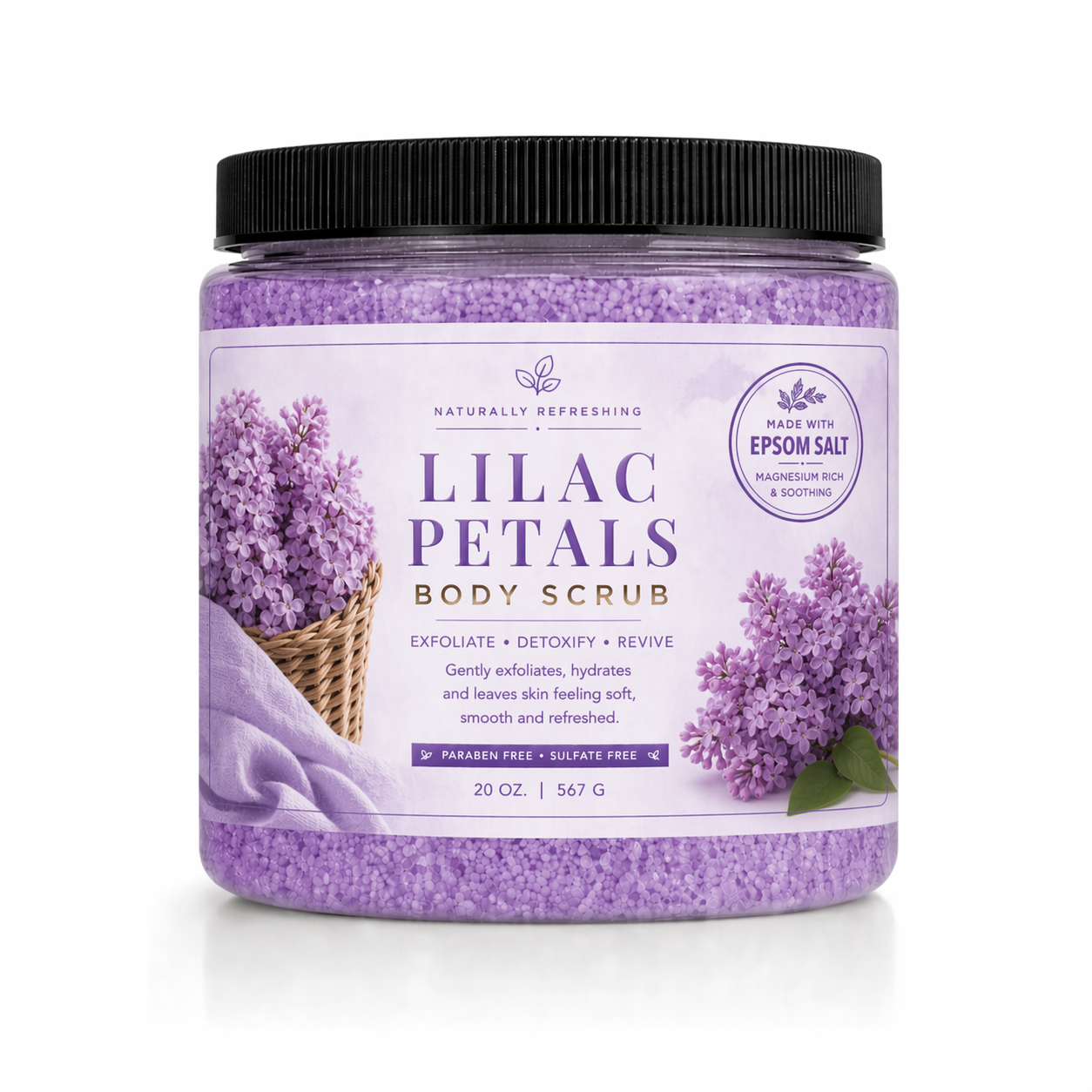 Lilac Petals Body Scrub 20 oz | Epsom Salt - Affinati