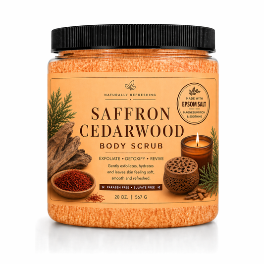 Safran Cedertræ Kropsskrub 20 oz | Pisket Salt Skrub