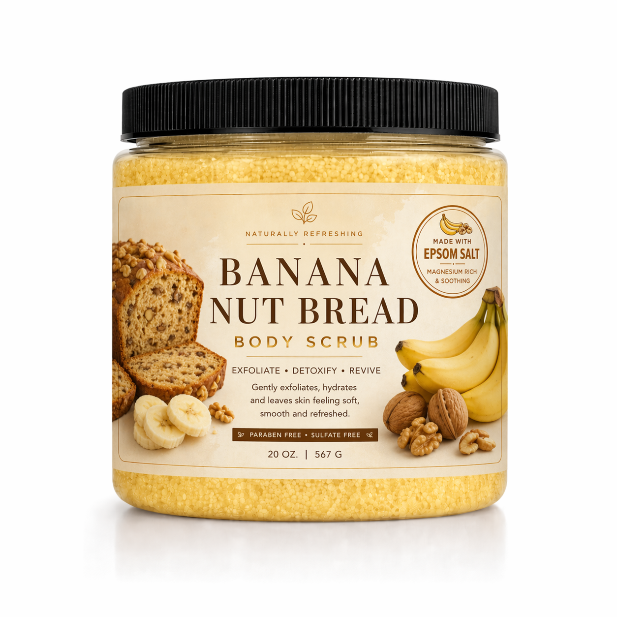 Banana Nut Bread Body Scrub 20 oz | Epsom Salt - Affinati