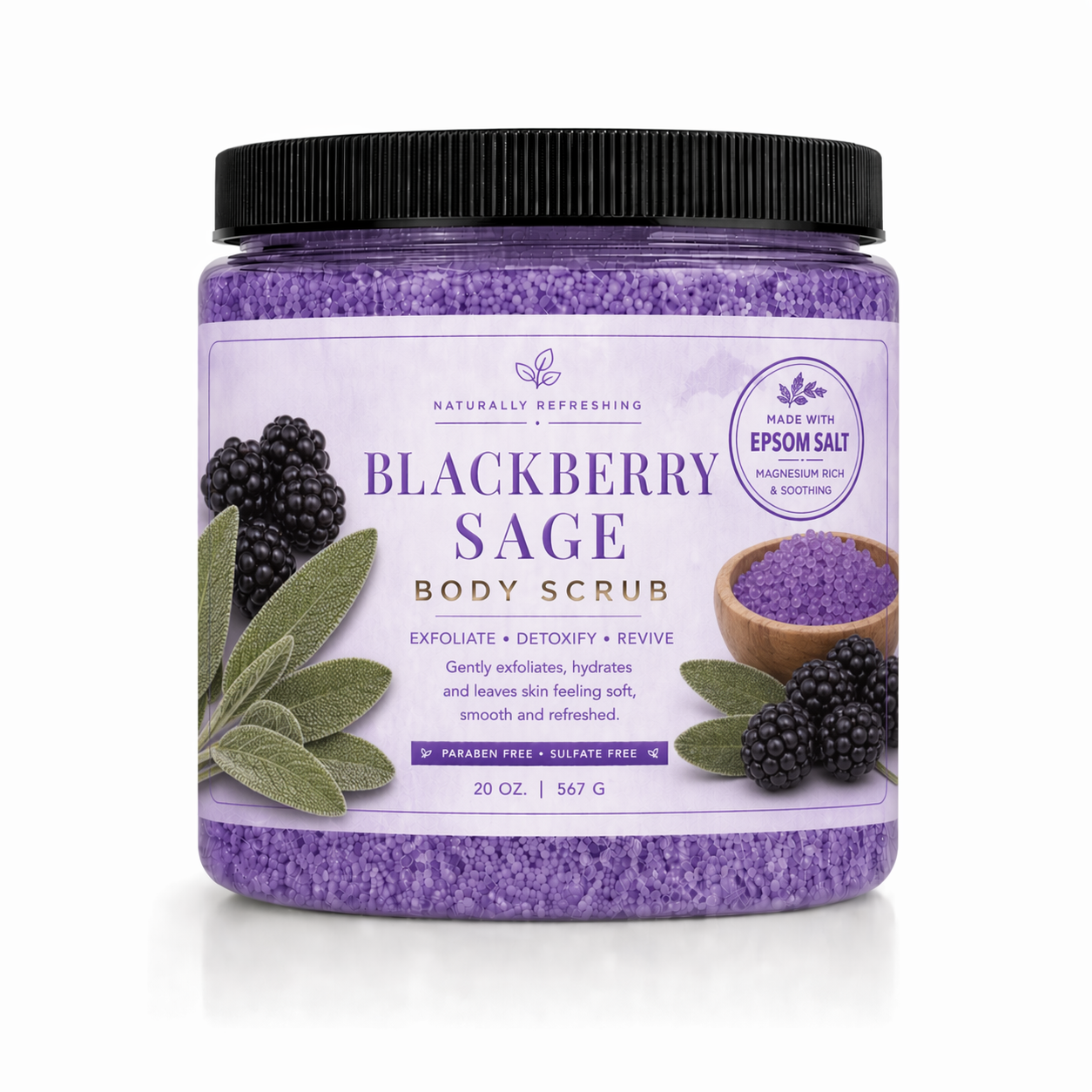 Blackberry Sage Body Scrub 20 oz | Epsom Salt - Affinati
