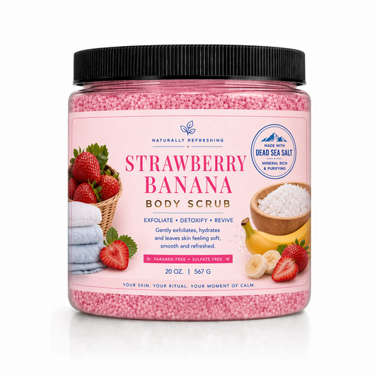 Jordbær Banan Kropsskrub 20 oz | Dødehavssalt