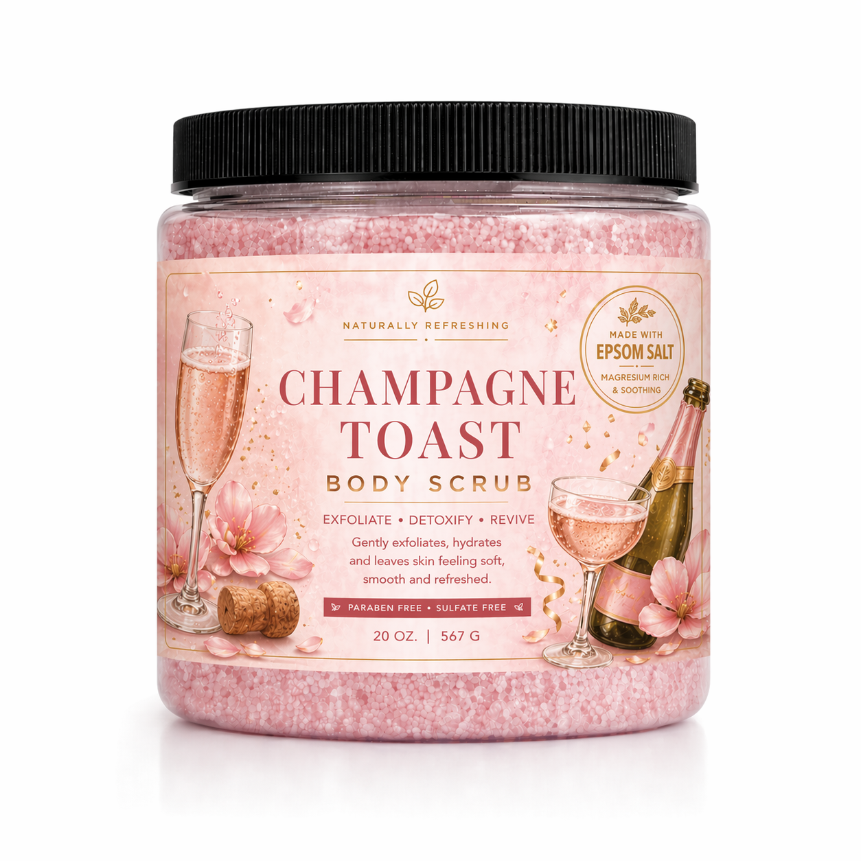 Champagne Toast Body Scrub 20 oz | Epsom Salt - Affinati